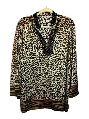 Chico's Blouse Women's Size 2X Cheetah Animal Print Beaded Embellished Chicos 4